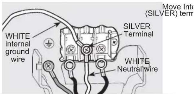 Move Int (SILVER) term WHITE internal ground wire SILVER Terminal WHITE Neutral wire