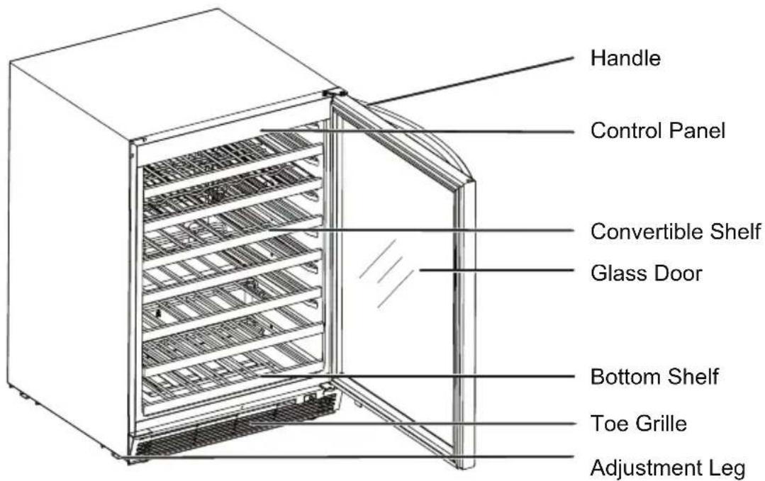 Handle Control Panel Convertible Shelf Glass Door Bottom Shelf Toe Grille Adjustment Leg