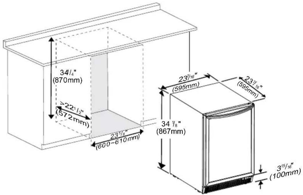 34¼″ (870mm) ≥22½″ (572mm) 23⁵/₈″ (600~610mm) 23¹/₁₆″ (595mm) 23¹/₁₆″ (595mm) 34 ½″ (867mm) 3¹⁵/₁₆″ (100mm)
