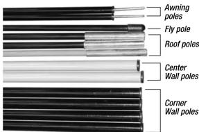 Awning poles Fly pole Roof poles Center Wall poles Corner Wall poles