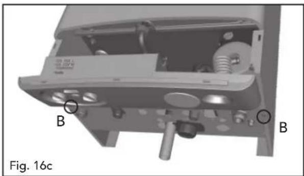 3D mechanical assembly diagram showing internal components with labeled points B, no readable text or symbols