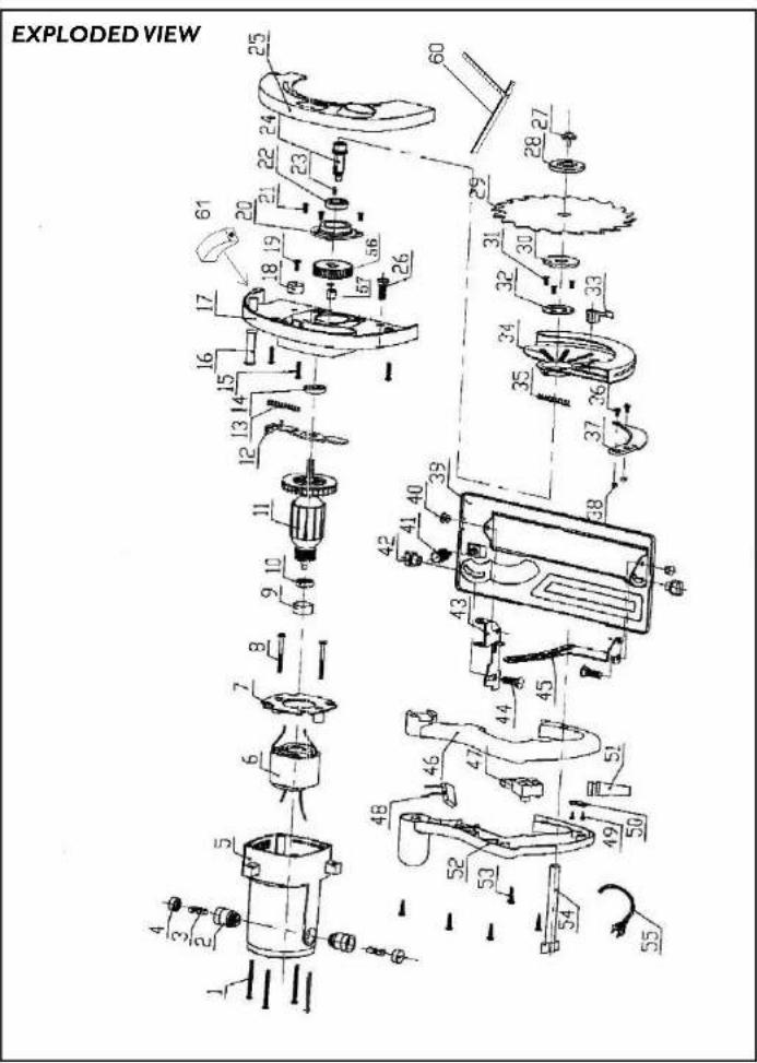 EXPLODED VIEW 25 60 28 27 29 31 30 33 34 35 36 37 38 40 39 42 43 44 45 46 47 48 49 50 51 52 53 54 55 56 57 58 59 60 61 17 18 19 16 15 13 14 12 11 9 10 8 7 6 5 4