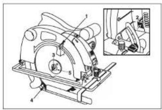 Technical diagram of a mechanical assembly with numbered components and an inset view showing a spring mechanism.