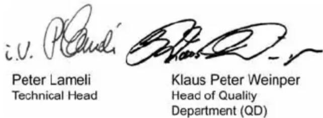 i.v. P.Claud Peter Lameli Technical Head Klaus Peter Weinper Head of Quality Department (QD)