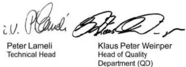 i.v. P.Claud Peter Lameli Technical Head Klaus Peter Weinper Head of Quality Department (QD)