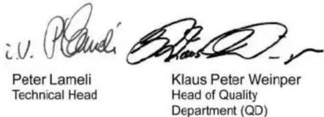 i.v. P.Caudel Peter Lameli Technical Head Klaus Peter Weinper Head of Quality Department (QD)
