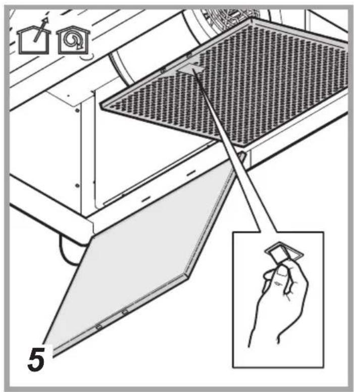 Technical diagram showing a mechanical device with labeled components and a hand holding a tool, including parts numbered 5 and 6.