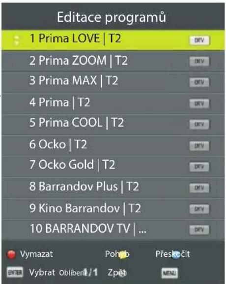 Editace programů 1 Prima LOVE | T2 2 Prima ZOOM | T2 3 Prima MAX | T2 4 Prima | T2 5 Prima COOL | T2 6 Ocko | T2 7 Ocko Gold | T2 8 Barrandov Plus | T2 9 Kino Barrandov | T2 10 BARRANDOV TV | ... Vymazat Pohob Preskočit BYR Vybrat Oblibem/1 Zpět MENU