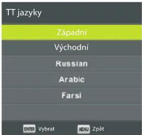 TT jazyky Západní Východní Russian Arabic Farsi ENTER Vybrat MENU Zpět