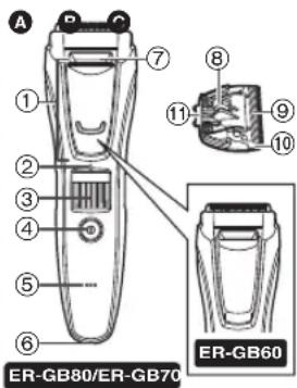 PANASONIC ER-GB61 - Benaming van de onderdelen - 1