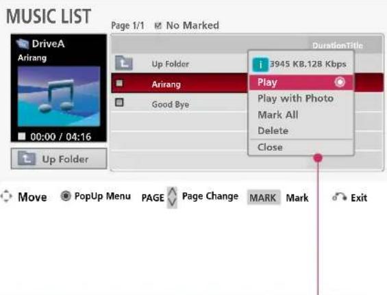 LG HS200G - Musikvalg og popup-menu - 1