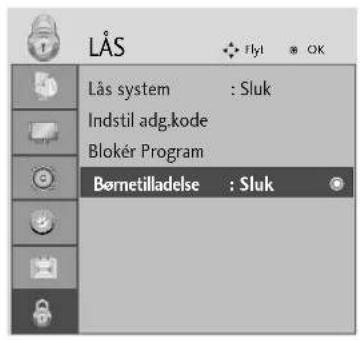 LÅS Fly1 OK Lås system : Sluk Indstil adg.kode Blokér Program Børnetilladelse : Sluk