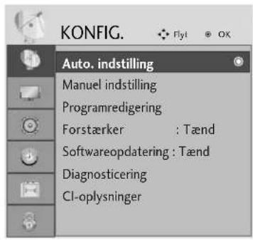 KONFIG. Fly! OX Auto. indstilling Manuel indstilling Programredigering Forstærker : Tænd Softwareopdatering : Tænd Diagnosticering Cl-oplysninger