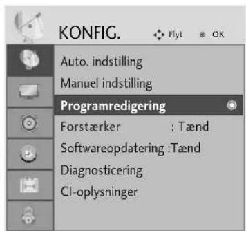 KONFIG. Auto. indstilling Manuel indstilling Programredigering Forstærker : Tænd Softwareopdatering :Tænd Diagnosticering CI-oplysninger