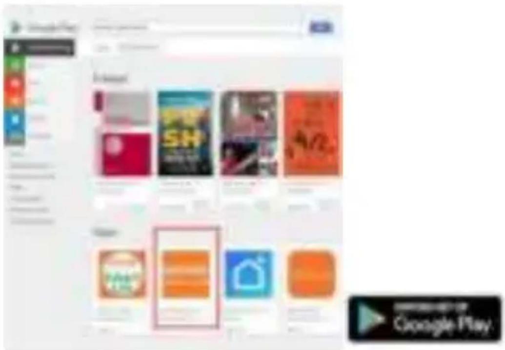 Screenshot of a mobile app interface showing app thumbnails and a Google Play button