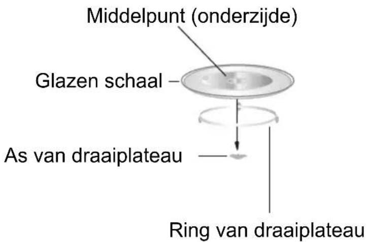 Middelpunt (onderzijde) Glazen schaal As van draaiplateau Ring van draaiplateau