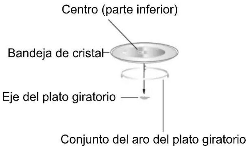 Centro (parte inferior) Bandeja de cristal Eje del plato giratorio Conjunto del aro del plato giratorio