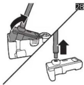 Diagram showing mechanical assembly steps with labeled component '28'