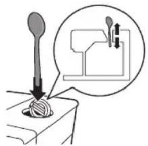 Diagram illustrating a mechanical or electrical component with a tool and magnified detail showing internal structure and force vectors.