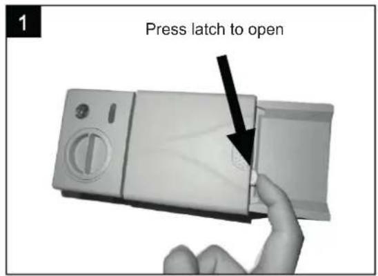 1 Press latch to open