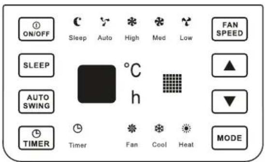 ON/OFF Sleep Auto High Med Low SLEEP AUTO SWING TIMER Timer Fan Cool Heat FAN SPEED ▲ ▼ MODE