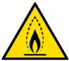Warning sign depicting flame symbol with dashed lines indicating illumination
