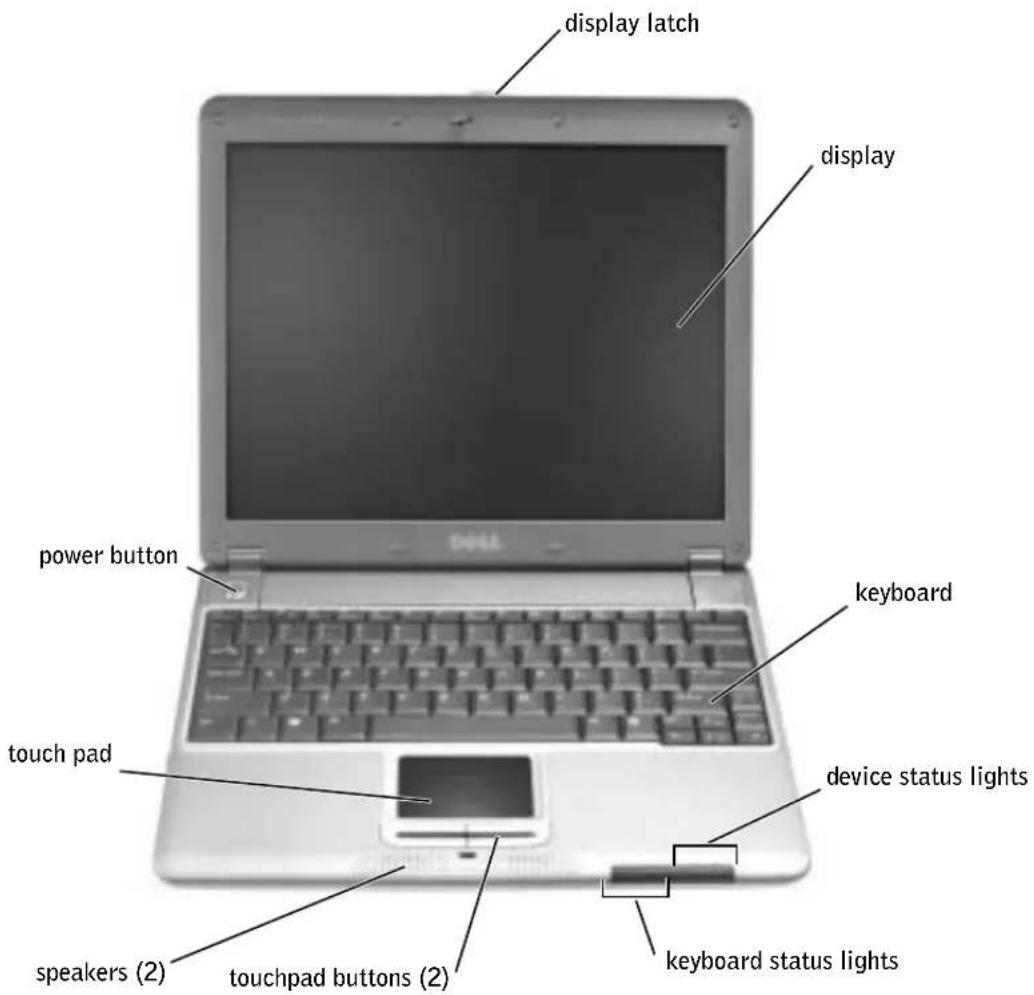 display latch display power button touch pad speakers (2) touchpad buttons (2) keyboard keyboard device status lights keyboard status lights