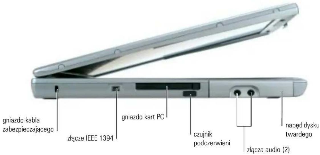 gniazdo kabla zabezpieczającego złącze IEEE 1394 gniazdo kart PC czujnik podczerwieni złącza audio (2) napęd dysku twardego