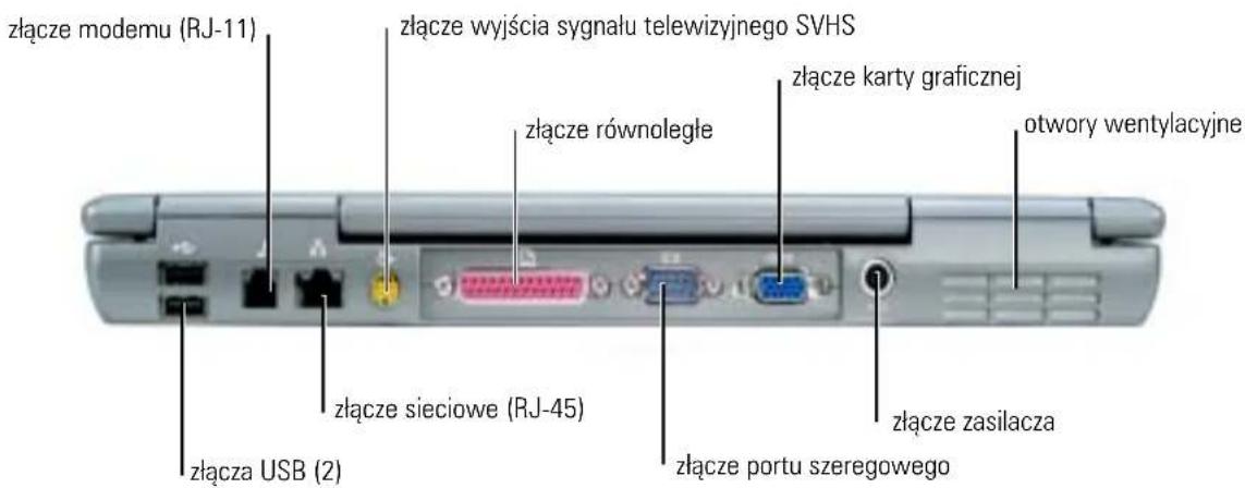 złącze modemu (RJ-11) złącze wyjścia sygnału telewizyjnego SVHS złącze równoległe złącze karty graficznej otwory wentylacyjne złącze sieciowe (RJ-45) złącze portu szeregowego złącze zasilacza złącza USB (2)