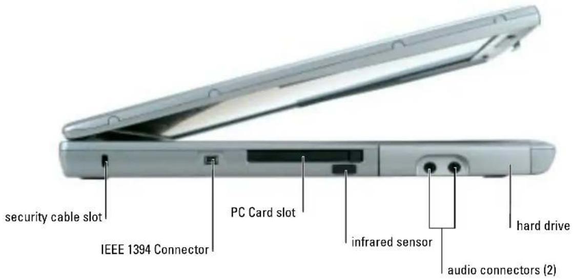 security cable slot IEEE 1394 Connector PC Card slot infrared sensor audio connectors (2) hard drive
