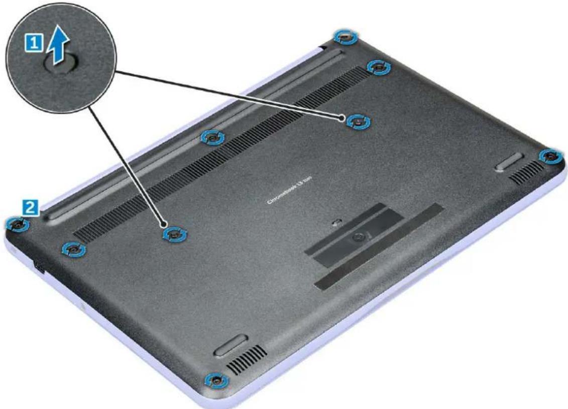 DELL Chromebook 13 3380 - Fjernelse af bunddækslet - 1