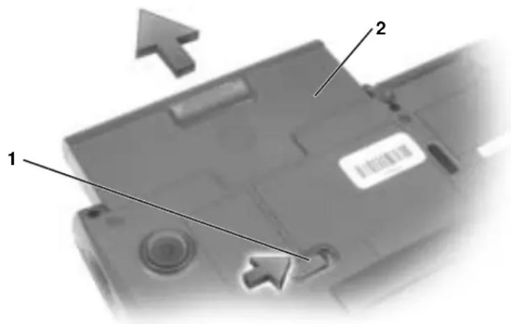 DELL Latitude C640 - Удаление аккумуляторной батареи - 2