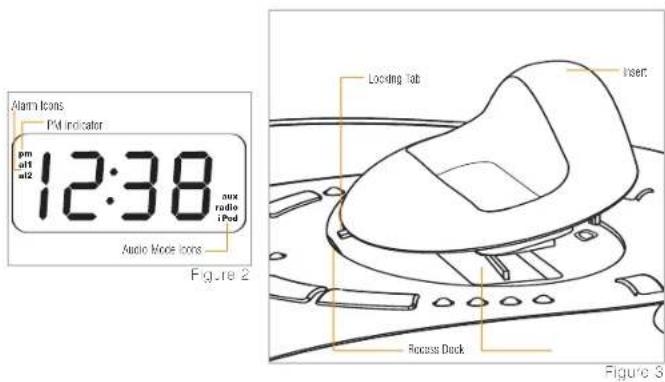 Alarm Icons Pd indicator pm all =12 12:38 aux radio i Pad Audio Mode Icons Figure 2 Locking Tab User Access Dock Figure 3
