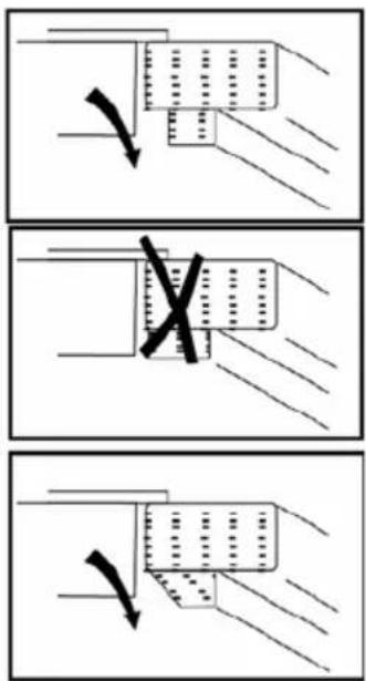 Diagram illustrating three different mechanical or structural states with arrows indicating direction and cross marks, likely illustrating a process or assembly.