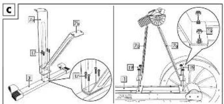 Technical diagram showing mechanical assembly with numbered components and close-ups of parts labeled 1, 2, 3, 4, 5, 6, 7, 8, 9.