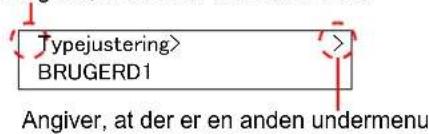 Typejustering> BRUGERD1 Angiver, at der er en anden undermenu