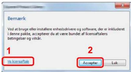 Bemærk Ved at bruge eller installere enhedsdrivere og software, der er inkluderet i denne pakke, accepterer du at være bundet af licensaftalens betingelser og vilkår. 1 Vs Icersaftale 2 Accepter Luk
