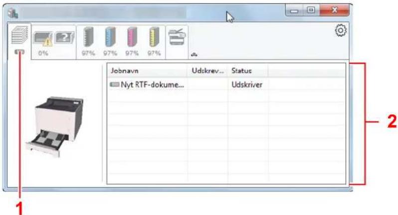 Jobnavn Udskrev... Status Nyt RTF-dokume... Udskriver 1 2