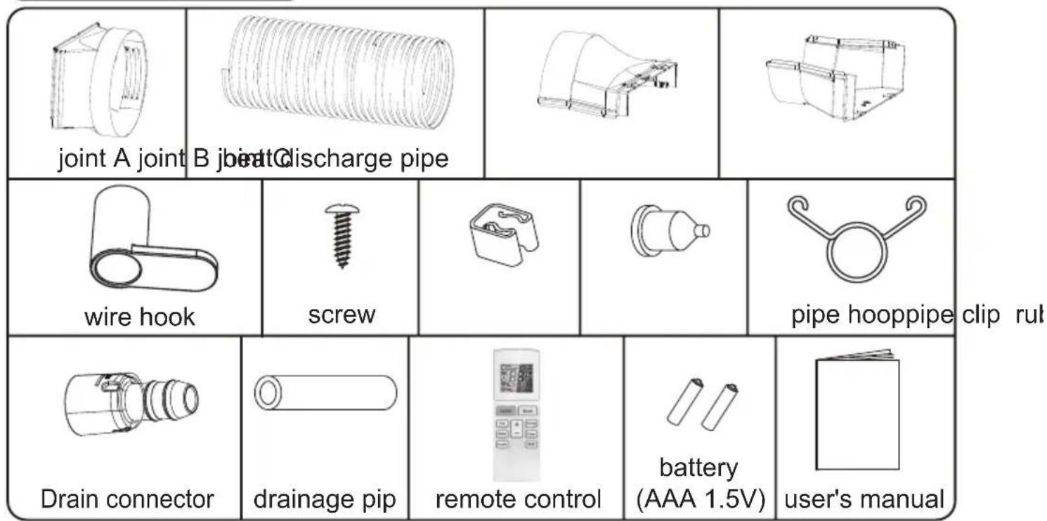 joint A joint B joint Discharge pipe wire hook screw pipe hooppipe clip rut Drain connector drainage pip remote control battery (AAA 1.5V) user's manual