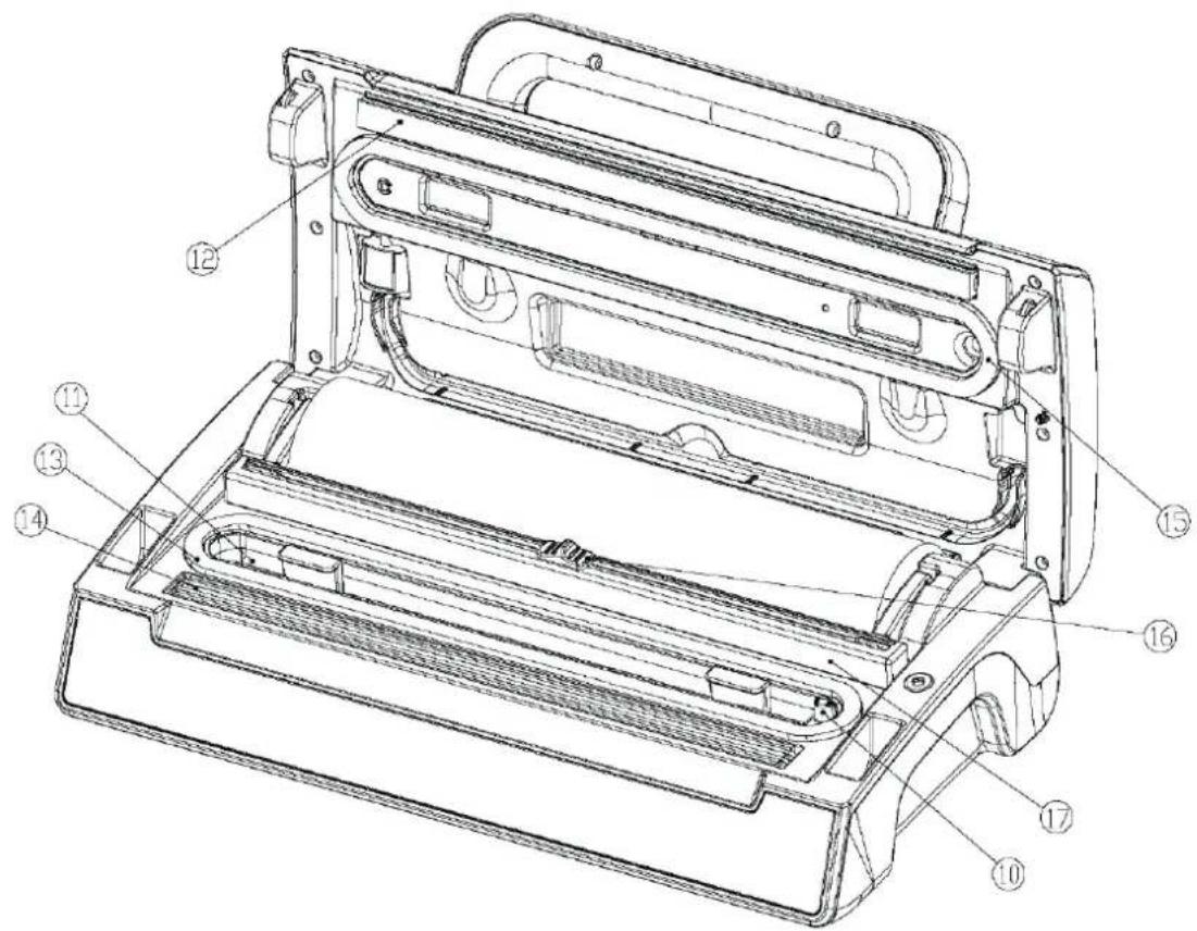 Technical diagram of a mechanical device with numbered parts for identification