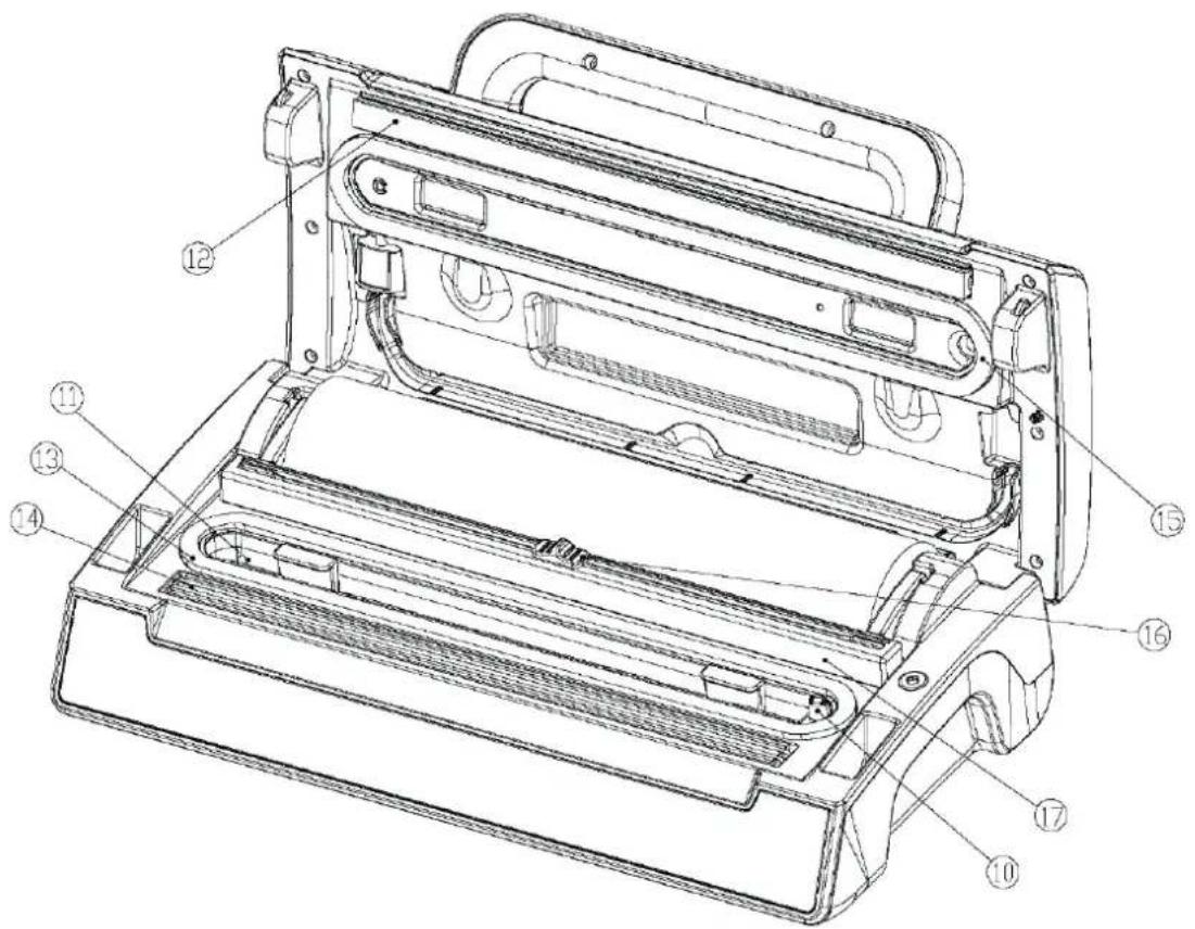 Technical diagram of a mechanical device with numbered components for identification