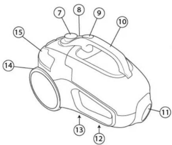 Technical diagram of a device with numbered parts for identification
