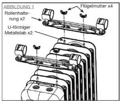 ABBILDUNG 1 Rollenhaite- rung x2 U-förmiger Metallstab x2 Flügelmutter x4