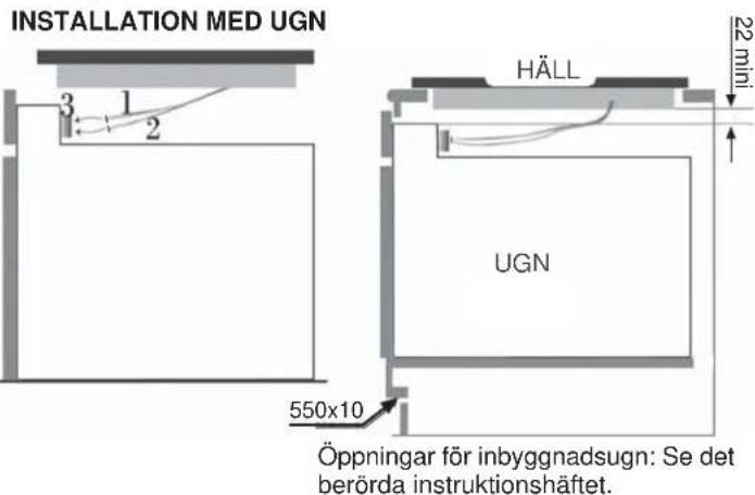 INSTALLATION MED UGN HÄLL 22 mini UGN 550x10 Öppningar för inbyggnadsugn: Se det berörda instruktionshåftet.
