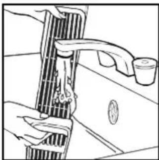 Line drawing of hands using a tool to clean or wash a surface, no text or symbols present