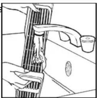 Line drawing of a person using a handheld device to clean or wash a surface, with no visible text or symbols.