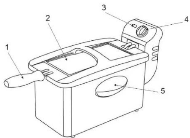 Technical diagram of a microwave oven with numbered parts labeled 1 to 5