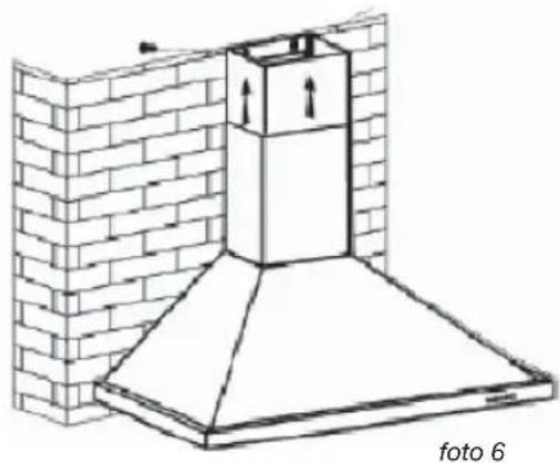 Architectural diagram of a chimney mounted on a brick wall, showing structural details (no text or symbols)