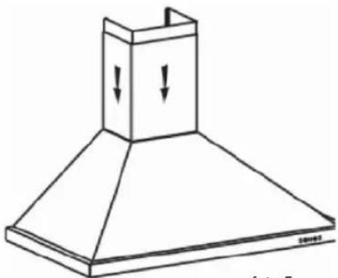 Line drawing of a chimney with downward arrows indicating airflow or pressure (no text or symbols)