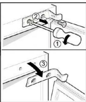 Technical diagram showing two steps of a mechanical clamp or bracketing process with numbered components and directional arrows.